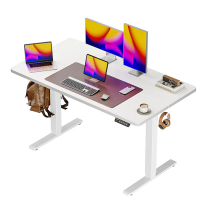 Huuger 55 x 28 Large Electric Standing Desk, Height Adjustable Computer Desk, 27.6" Deep Desktop, Stand up Gaming Office Table with 2 Hooks, 3 Preset Heights, for Home Office, Black