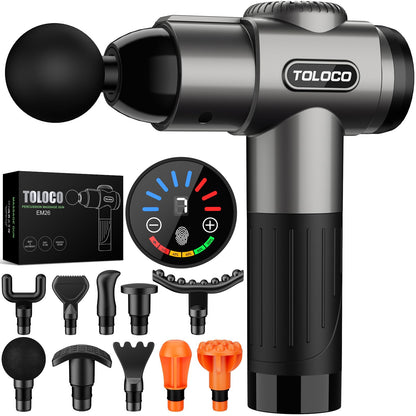 TOLOCO Massage Gun, Deep Tissue Back Massage for Athletes for Pain Relief, Percussion Massager with 10 Massages Heads & Silent Brushless Motor, Fathers Day Dad Gifts, Black
