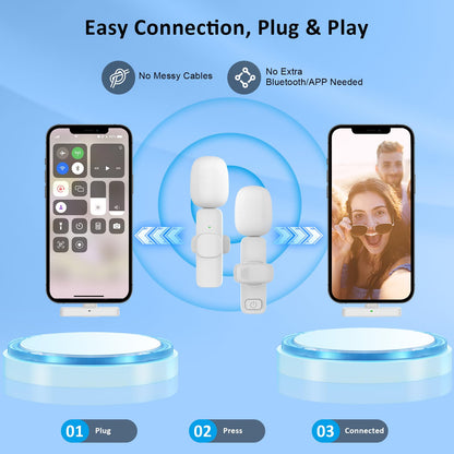 MAYBESTA Wireless Mini Microphone for iPhone, Android Phone - 2 Pack Lavalier Lapel Mic for Audio Video Recording - Clip on Content Creator Microphones for YouTube Tiktok Podcast Vlogging