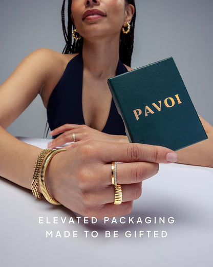 PAVOI Gold Plated Solid 925 Sterling Silver CZ Simulated Diamond Stackable Ring Eternity Bands for Women