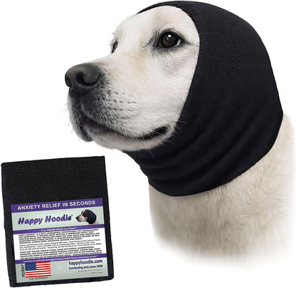 Happy Hoodie The Original Dog & Cat Calming Band - American Brand - Anxiety Relief/Noise Protection - Grooming - Thunder - Fireworks (Large, Black) - Since 2008