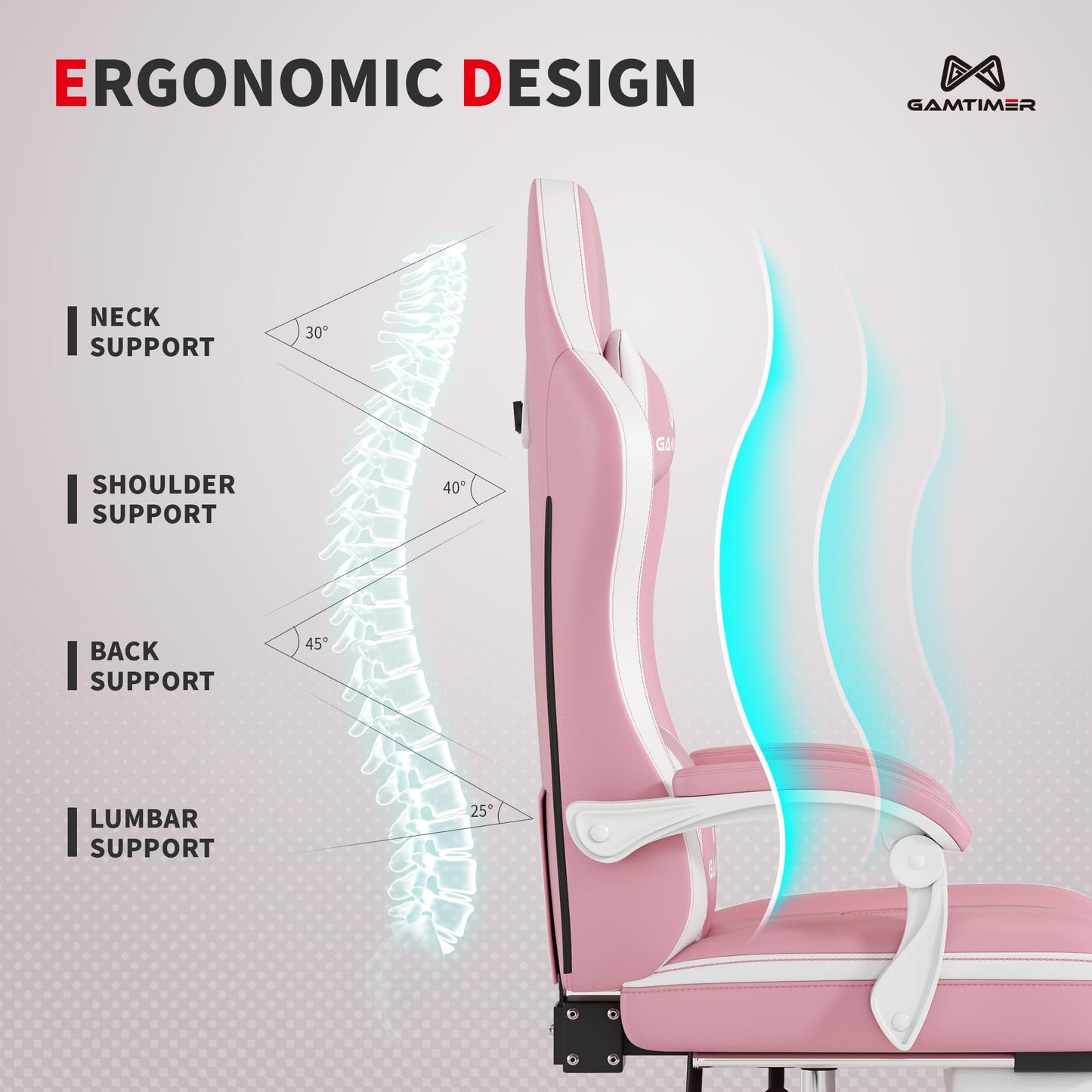 Gamtimer Gaming Chair with Footrest, Ergonomic Computer Chair, PU Breathable Material with Headrest and Lumbar Support, Suitable for Silla Gamer and Adults（Grey）
