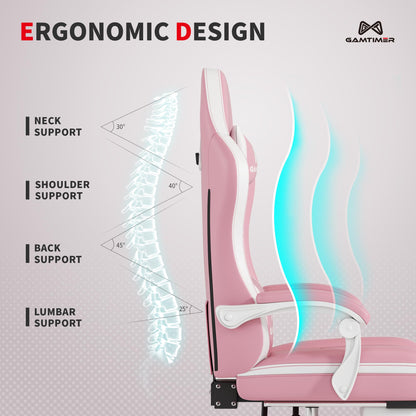 Gamtimer Gaming Chair with Footrest, Ergonomic Computer Chair, PU Breathable Material with Headrest and Lumbar Support, Suitable for Silla Gamer and Adults（Grey）