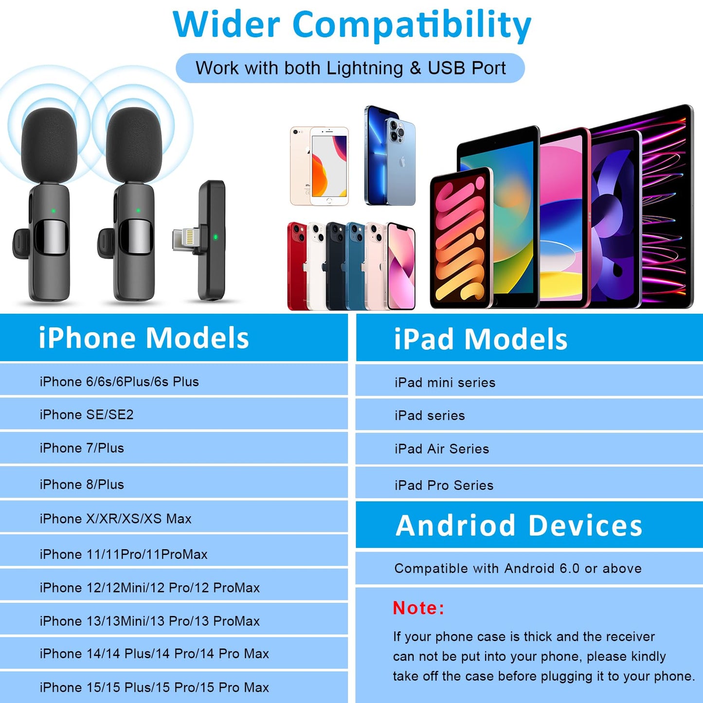 MAYBESTA Wireless Mini Microphone for iPhone, Android Phone - 2 Pack Lavalier Lapel Mic for Audio Video Recording - Clip on Content Creator Microphones for YouTube Tiktok Podcast Vlogging