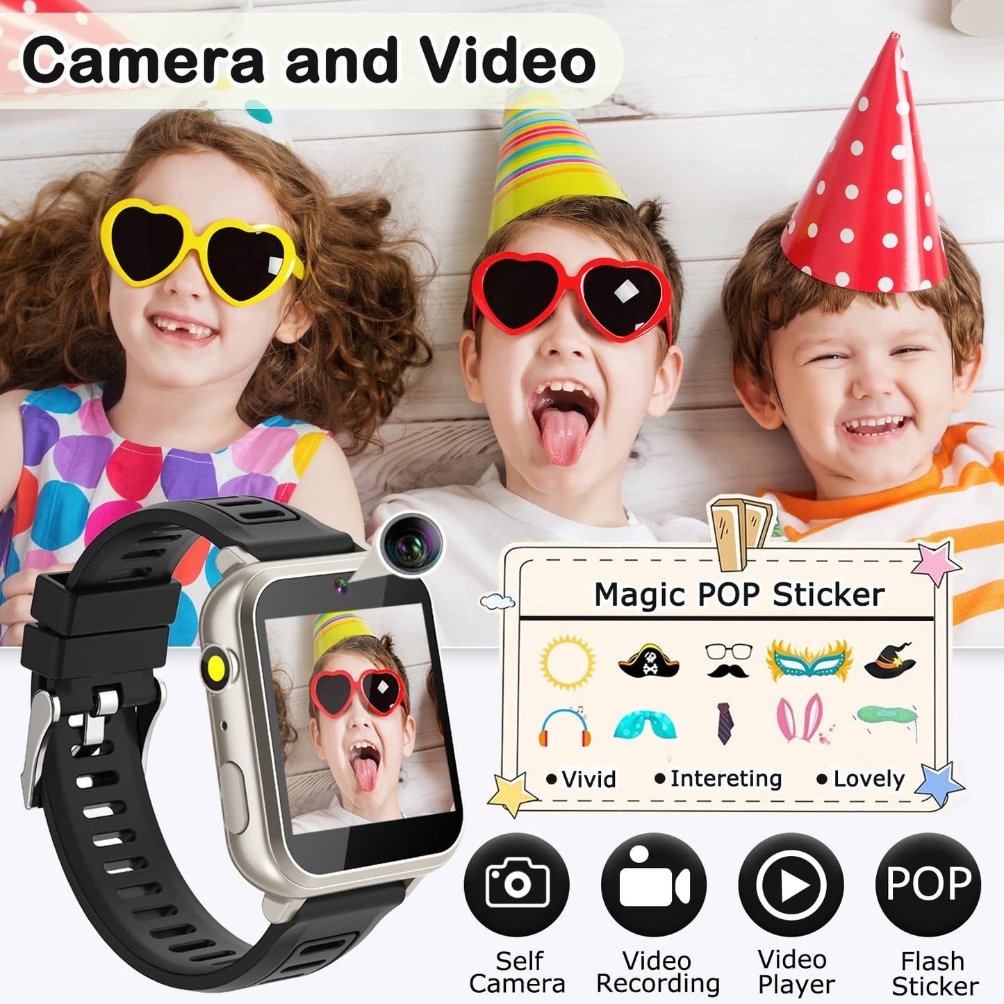 Cosjoype Kids Game Smart Watch for Kids with 39 Puzzle Games HD Touch Screen Camera Music Player Pedometer Alarm Clock Calculator Flashlight 12/24hr Kid Watch Gift for 4-12 Year Old Boys Toys for Kid