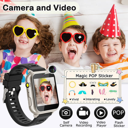 Cosjoype Kids Game Smart Watch for Kids with 39 Puzzle Games HD Touch Screen Camera Music Player Pedometer Alarm Clock Calculator Flashlight 12/24hr Kid Watch Gift for 4-12 Year Old Boys Toys for Kid