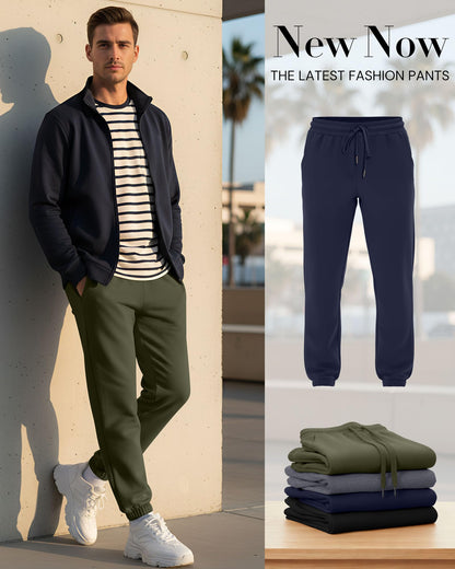 August Alley 4 Pack Mens Athletic Joggers Gym Workout Running Sweatpants Lounge Drawstring Track Sweat Pants with Pockets