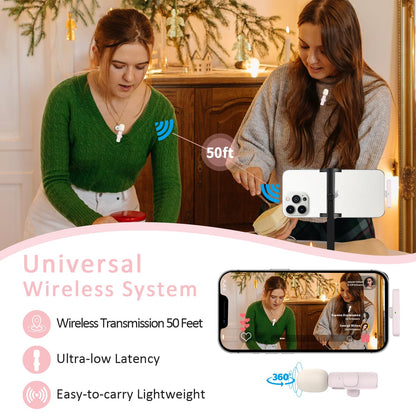 MAYBESTA Wireless Mini Microphone for iPhone, Android Phone - 2 Pack Lavalier Lapel Mic for Audio Video Recording - Clip on Content Creator Microphones for YouTube Tiktok Podcast Vlogging