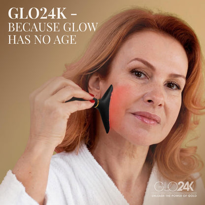 GLO24K LED Facial Massager for Face & Neck – Beauty Wand with LED Light, Vibration & Warm Massage – Cosmetic Skincare Tool