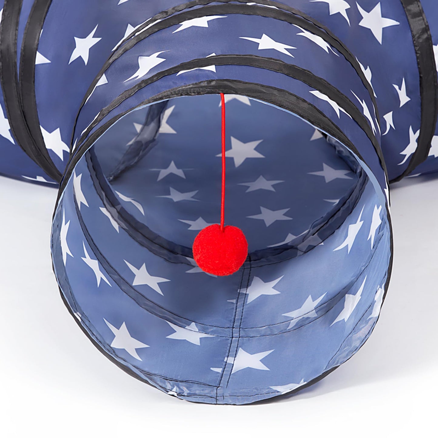 Tempcore Pet Cat Tunnel Tube Toys 3 Way Collapsible, Tunnels for Indoor Cats, Interactive Tube with Teaser Wand, Peek Holes & Hanging Ball, Black & Blue