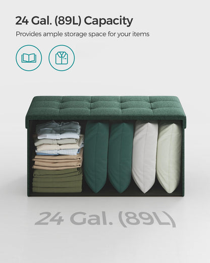 SONGMICS MAZIE Collection - 30 Inches Folding Storage Ottoman Bench, Ottoman Foot Rest, End of Bed Bench, Storage Chest, Load 660 lb, for Living Room, Bedroom, Entryway, Dark Gray ULSF47K