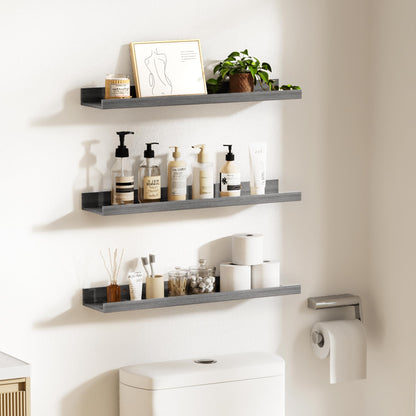 upsimples Floating Shelves for Wall, Wall Shelves for Decor Storage Set of 6, Wall Mounted Wood Shelf for Bedroom, Living Room, Bathroom, Kitchen, Picture Ledge Shelf, Black