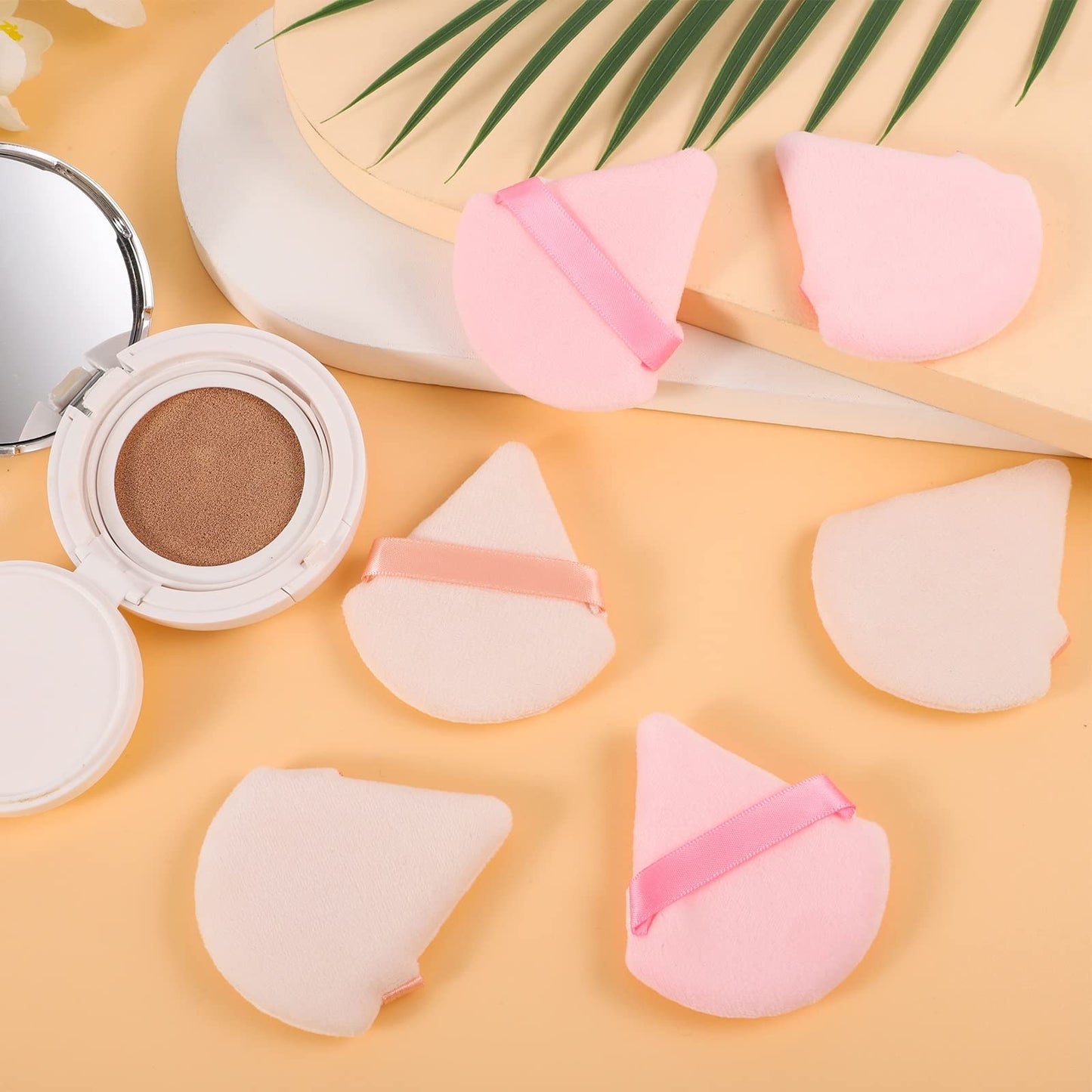 Pimoys 6 Pieces Powder Puff, Face Makeup Sponge Soft Velour Triangle Powder Puffs Beauty Sponge for Loose Powder (Black, Pink)