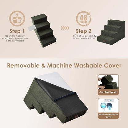 EHEYCIGA Dog Stairs for Small Dogs 13.5" H, 3-Step Dog Steps for Couch Sofa and Chair, Pet Steps for Medium Cats, Non-Slip Balanced Pet Ramp Indoor, Grey