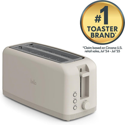 bella 2 Slice Slim Toaster, Fits-anywhere™ Kitchenware, 6 Setting Shade Control with Reheat & Cancel Buttons, Fits sourdough, 10” Long Slot, Anti Jam & Auto Shutoff, 900 Watt, Oatmilk
