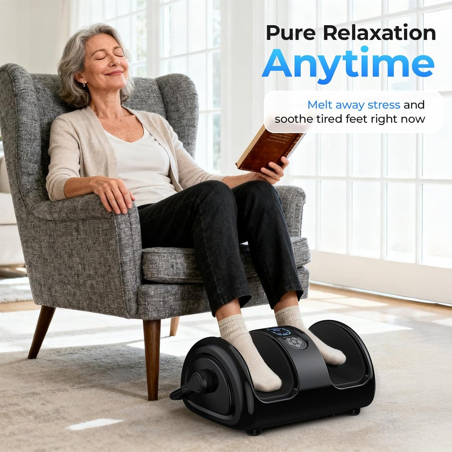 HTM Shiatsu Foot and Calf Massager with Heat – 3 Vibration Speeds and 3 Modes, 3D Deep Kneading & Rolling, Electric Foot Massager with Remote, Machine-Washable Cover, Gift for Men/Women/Birthday