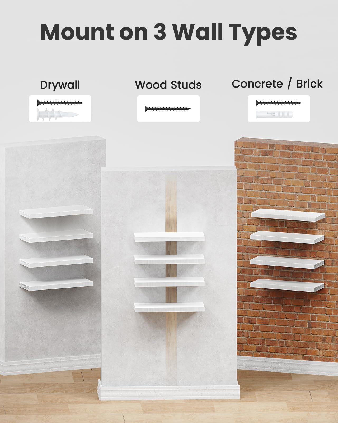 AMADA HOMEFURNISHING Floating Shelves, Paulownia Wood Wall Shelves for Bathroom/Living Room/Bedroom/Kitchen/Home Office, Natural Wood Floating Shelf for Home Storage & Organization, Set of 4, AMFS40BN