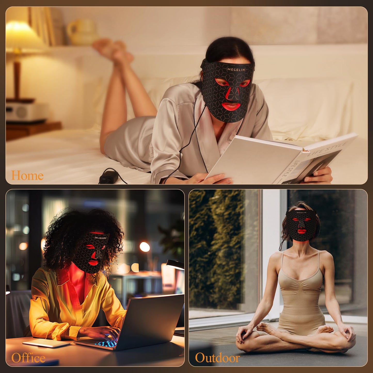 MEGELIN 7 Colors Led Light Therapy Facial Mask, Face Light Therapy Mask for Face, Reduce Wrinkles Smooth Skin, Infrared Light Skin Rejuvenation(White)