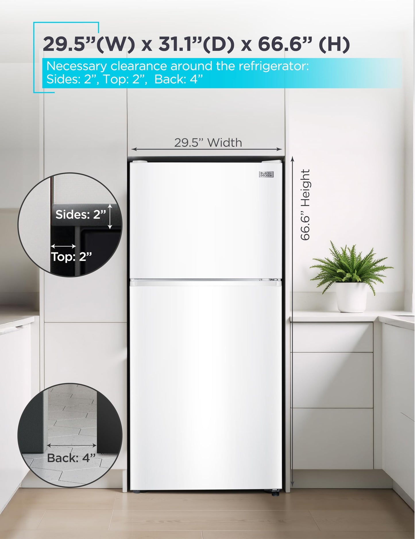 BLACK+DECKER 16.4 Cu. Ft. Top Mount Refrigerator with Freezer, 2 Door Refrigerator with Top Freezer and Separate Temperature Controls, Auto Defrost, BR1640KW, White