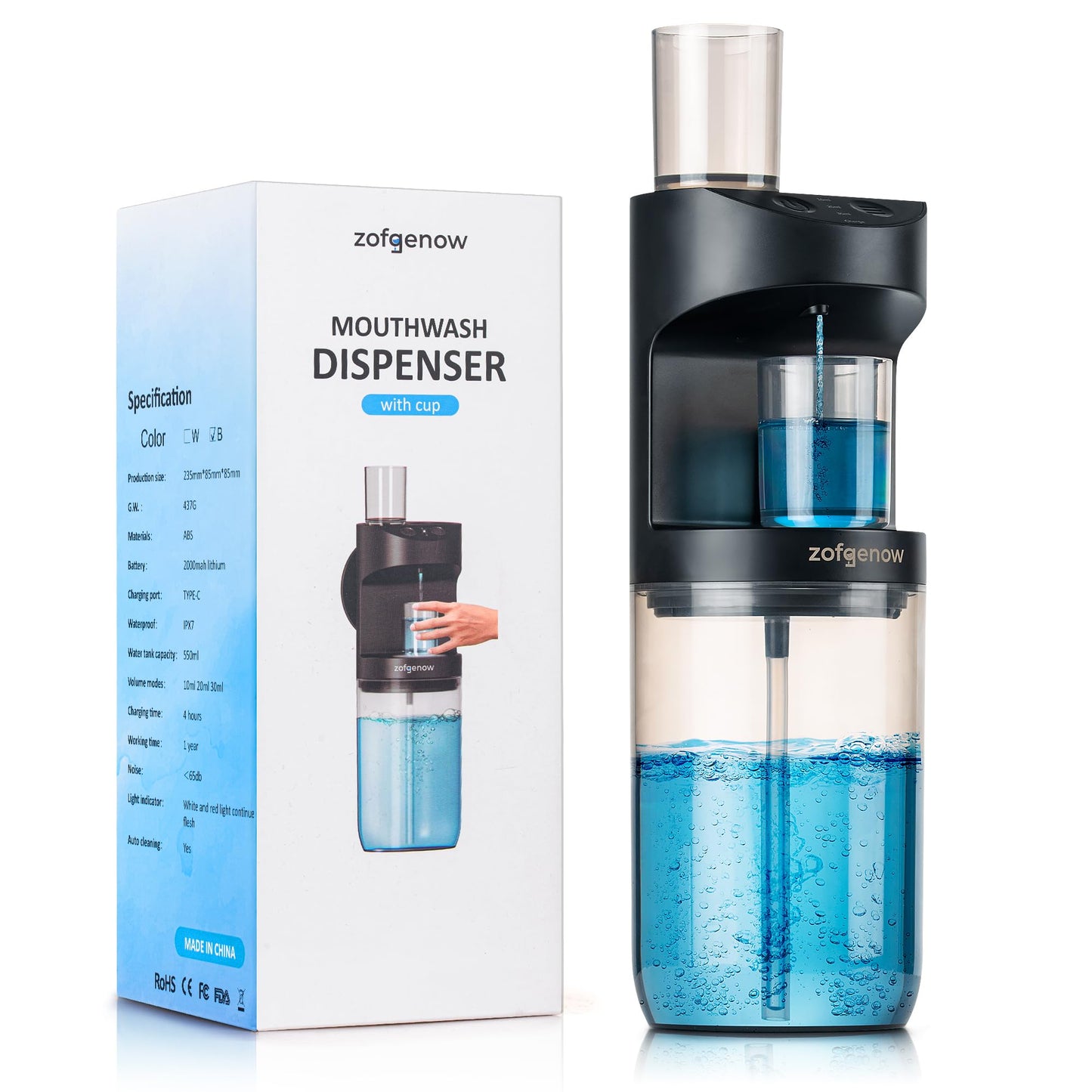 ZOFGENOW Automatic Mouthwash Dispenser for Bathroom,Bathroom Accessories 19.4 Fl Oz Dispensers with Magnetic Cups,Wall Mounted Dispenser,Suitable for All Age Groups,White