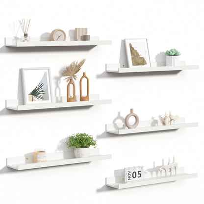 upsimples Floating Shelves for Wall, Wall Shelves for Decor Storage Set of 6, Wall Mounted Wood Shelf for Bedroom, Living Room, Bathroom, Kitchen, Picture Ledge Shelf, Black