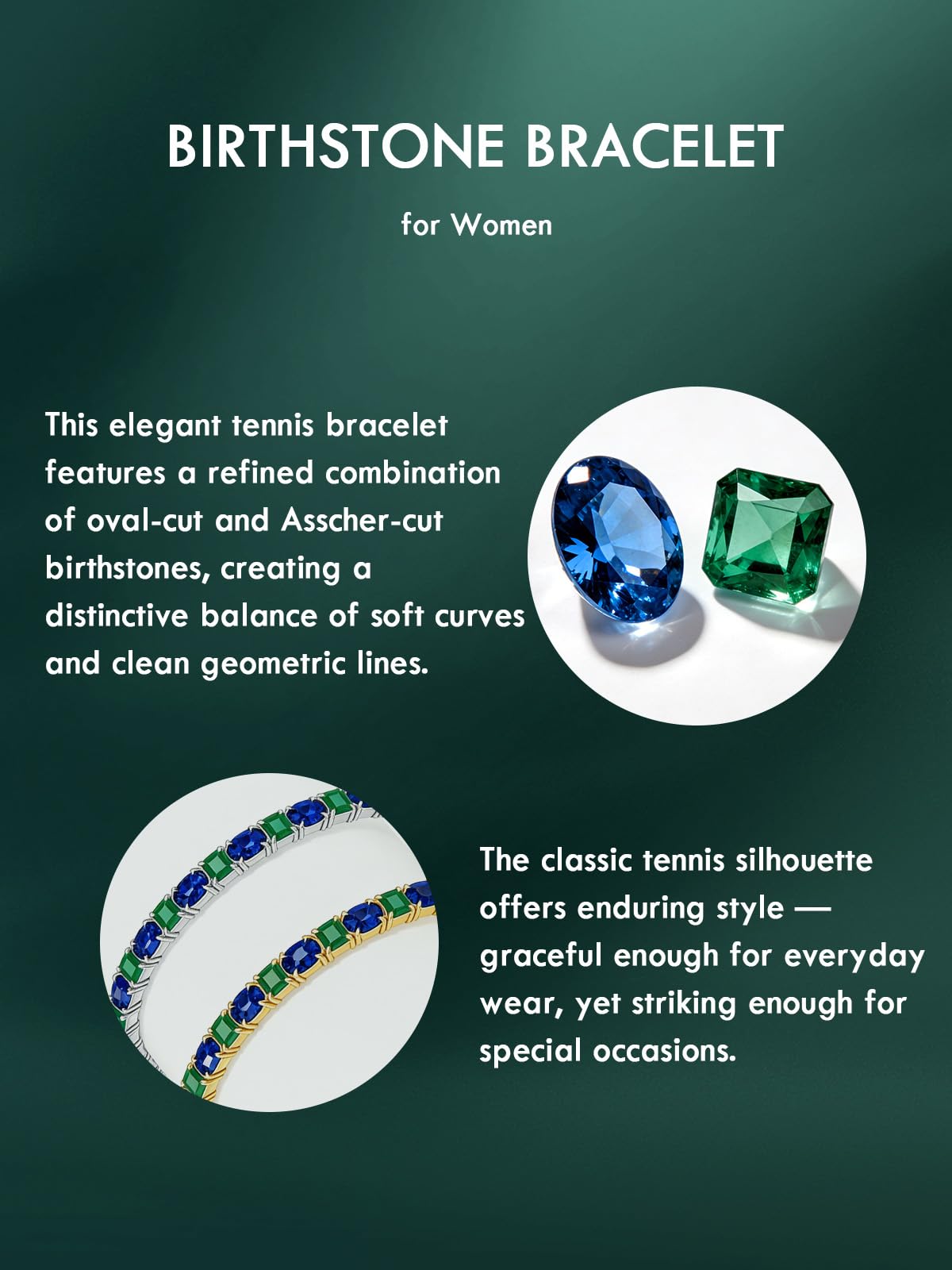 Sterling Silver Birthstone Bracelets for Women White Gold Tennis Bracelets Adjustable Chain 6-9 Inchs Jewelry Hypoallergenic Anniversary Birthday Gifts for Women Mom Wife Her
