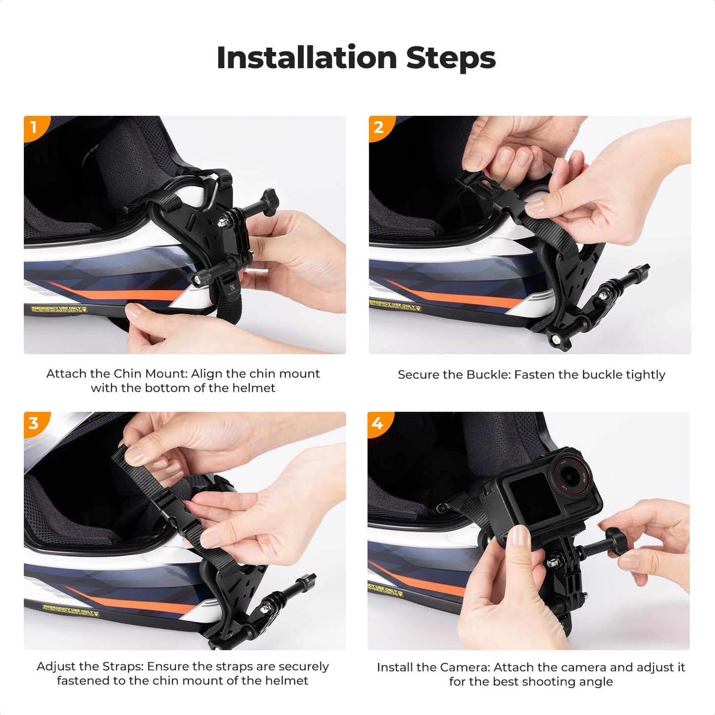 K&F CONCEPT Action Camera Motorcycle Dirt Bike Helmet Chin Strap Mount | Helmet Holder Mounting Attachment Compatible With GoPro Hero 13/12/11/10/9/8/DJI Osmo Action 5Pro/6/4/3/Insta360 X5/X4, TW05