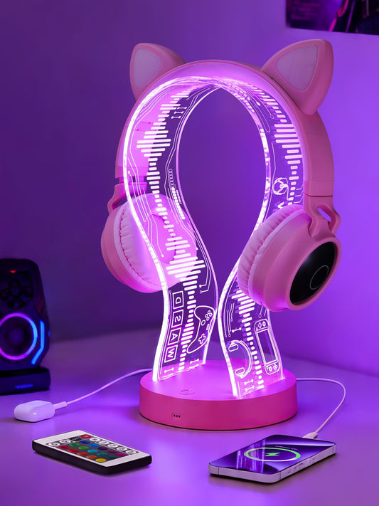 CoolGift Mart Light Up Headphone Stand with 16 Color Lights, PCB Pattern Acrylic Headset Stand with 1 USB and 1 Type-C Charging Ports, Gifts for Gamers Men Boy Father Dad and DJ Music Lovers