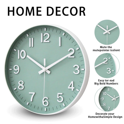 HZDHCLH Wall Clocks Battery Operated,Wall Clock Green,8 inch Wall Clock Silent Non Ticking Modern 3D Numbers for Kitchen Bedroom Living Room Office Classroom Decor