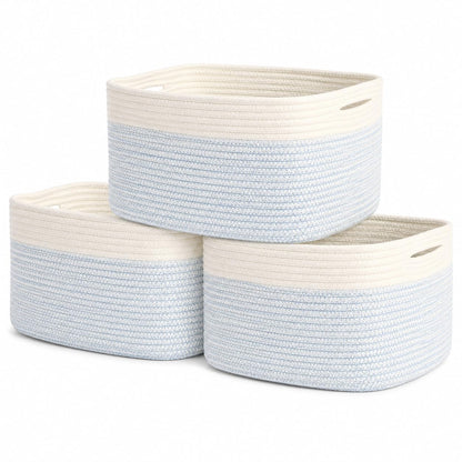 Light Honey Cotton Rope Baskets for Shelves, Set of 3 - 15"×10"×9½" - Woven Storage Baskets for Organizing - Closet, Nursery, Bedroom, Playroom - Toys, Books, Towels, Clothes