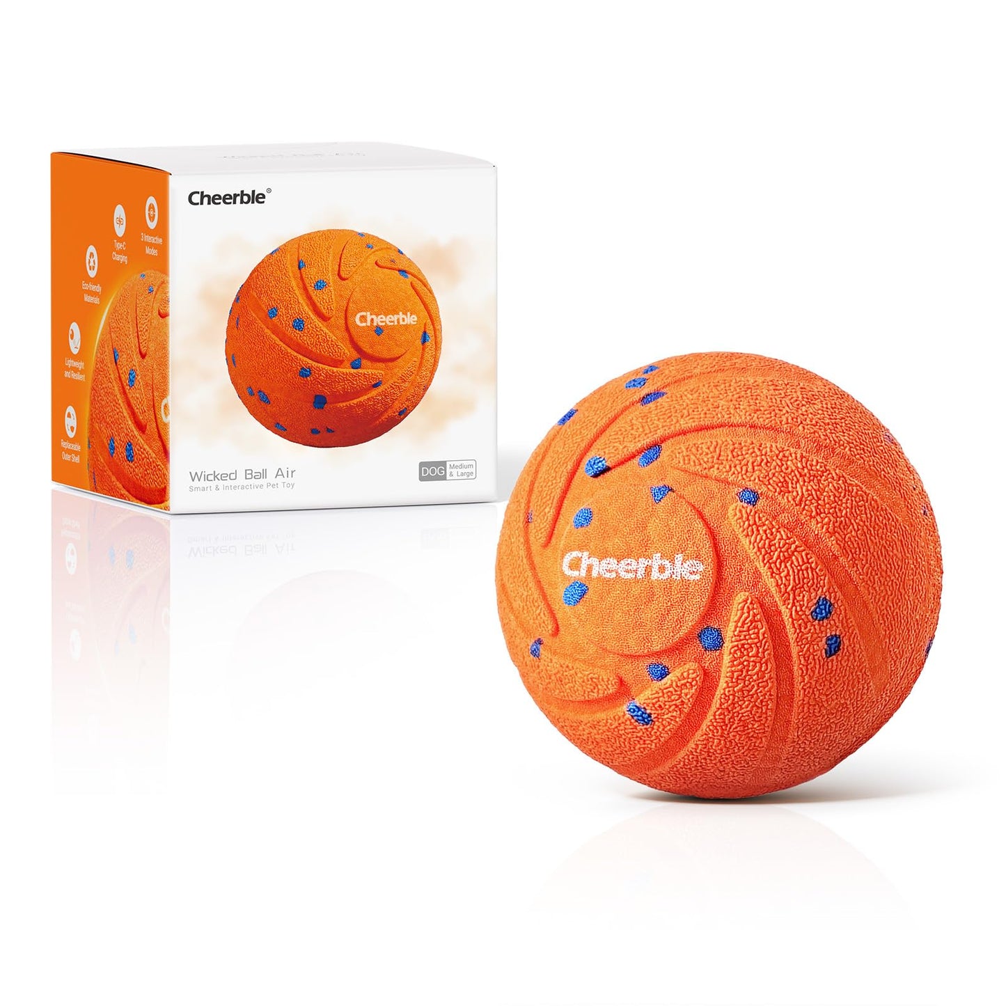 Cheerble Smart Interactive Dog Toy, Wicked Ball AIR, Automatic Moving, Bouncing, and Rotating, E-TPU Material, IPX7 Waterproof Rating, Active Rolling Ball for Puppy, Medium and Large Dogs