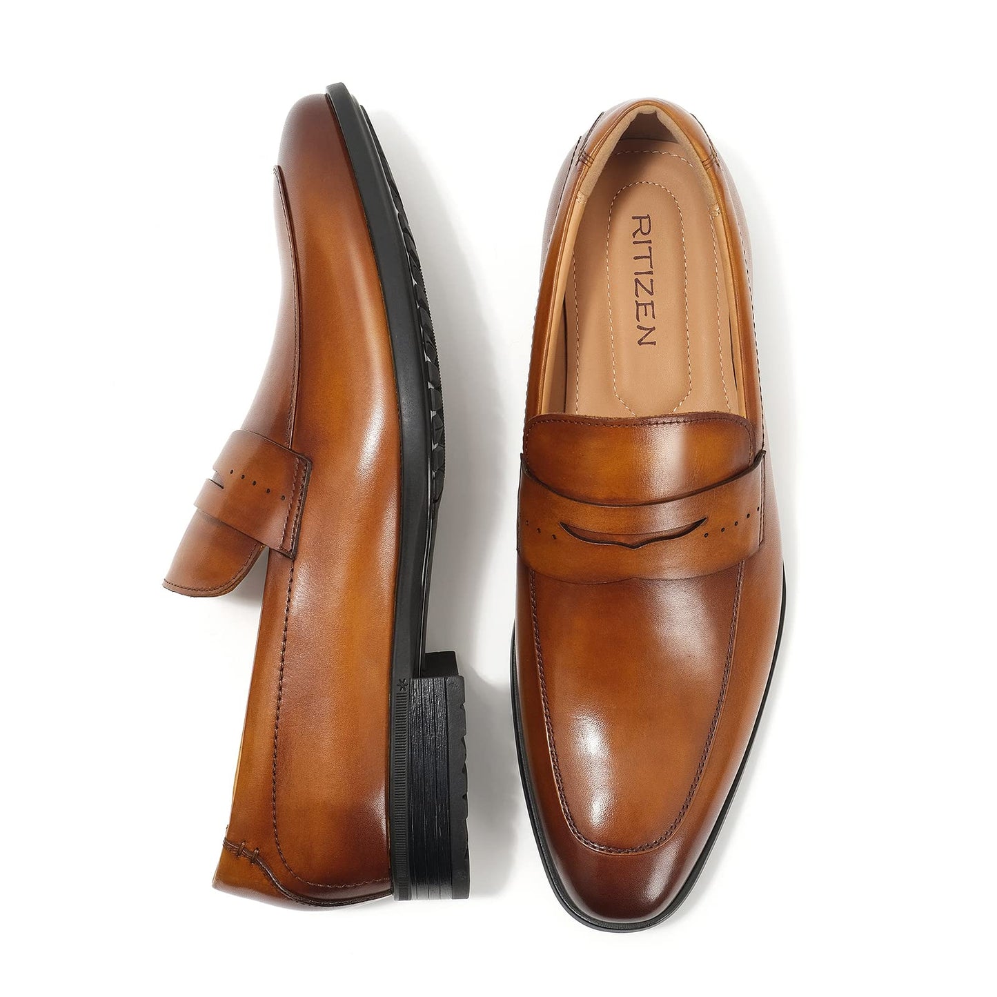 Men's Slip on Oxford Dress Shoes Classic Handmade Calfskin Manufacturing More Compact, Choose The Right Size to Modify The Foot Shape
