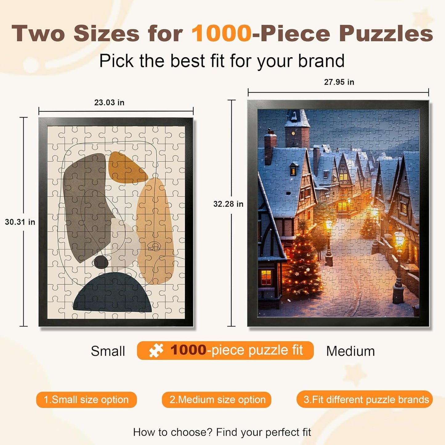 ALL4JIG Premium Wooden Puzzle Picture Frame with 5-Puzzle Storage Capacity for 1000 Piece Puzzles, Tool-Free Easy Assemble Display, Non-Glue Mounting Kit & Hanging Hardware Included (29" x 25")