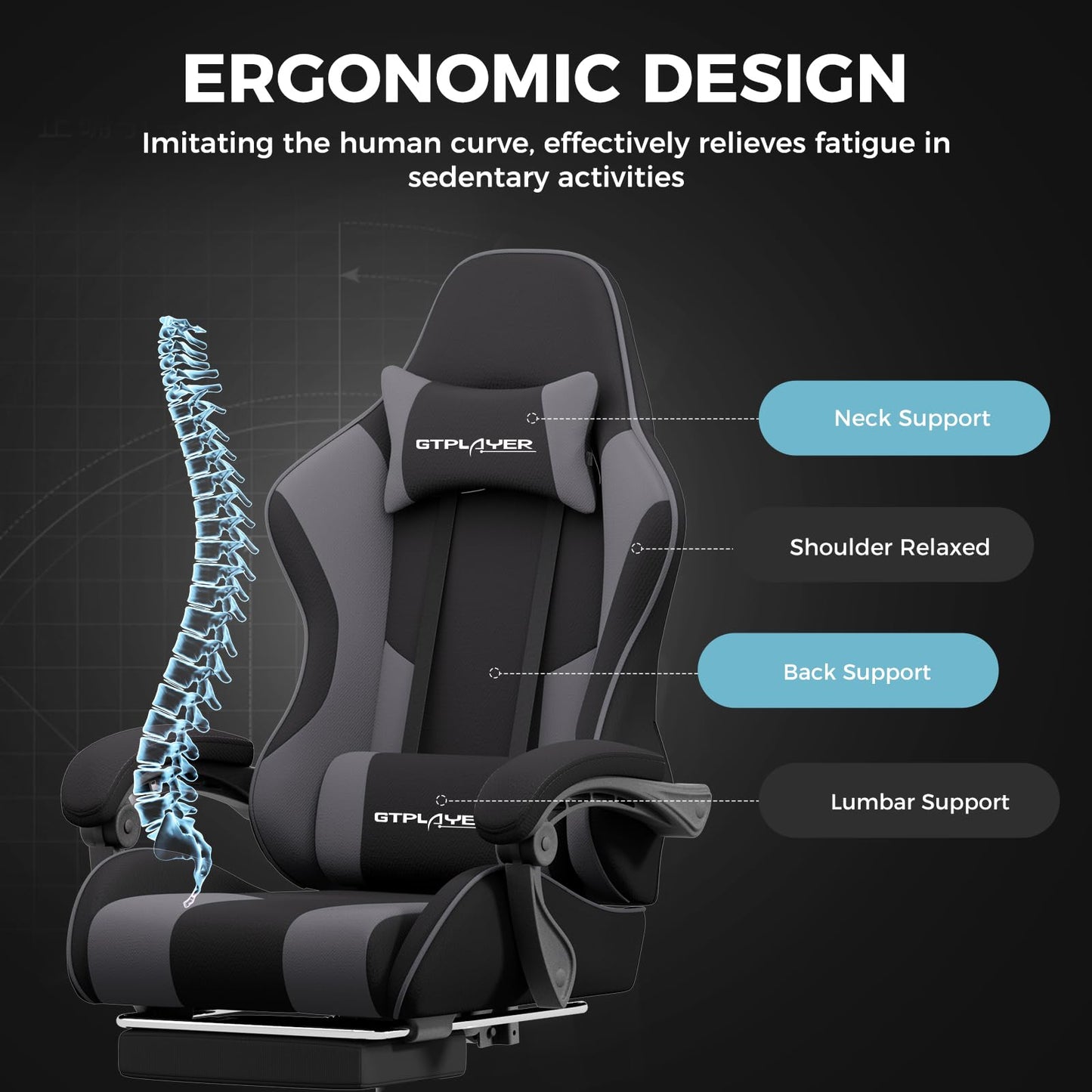 GTPLAYER Gaming Chair, Computer Chair with Footrest and Lumbar Support, Height Adjustable Game Chair with 360°-Swivel Seat and Headrest and for Office or Gaming (Pearl White)