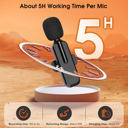 MAYBESTA Wireless Mini Microphone for iPhone, Android Phone - 2 Pack Lavalier Lapel Mic for Audio Video Recording - Clip on Content Creator Microphones for YouTube Tiktok Podcast Vlogging