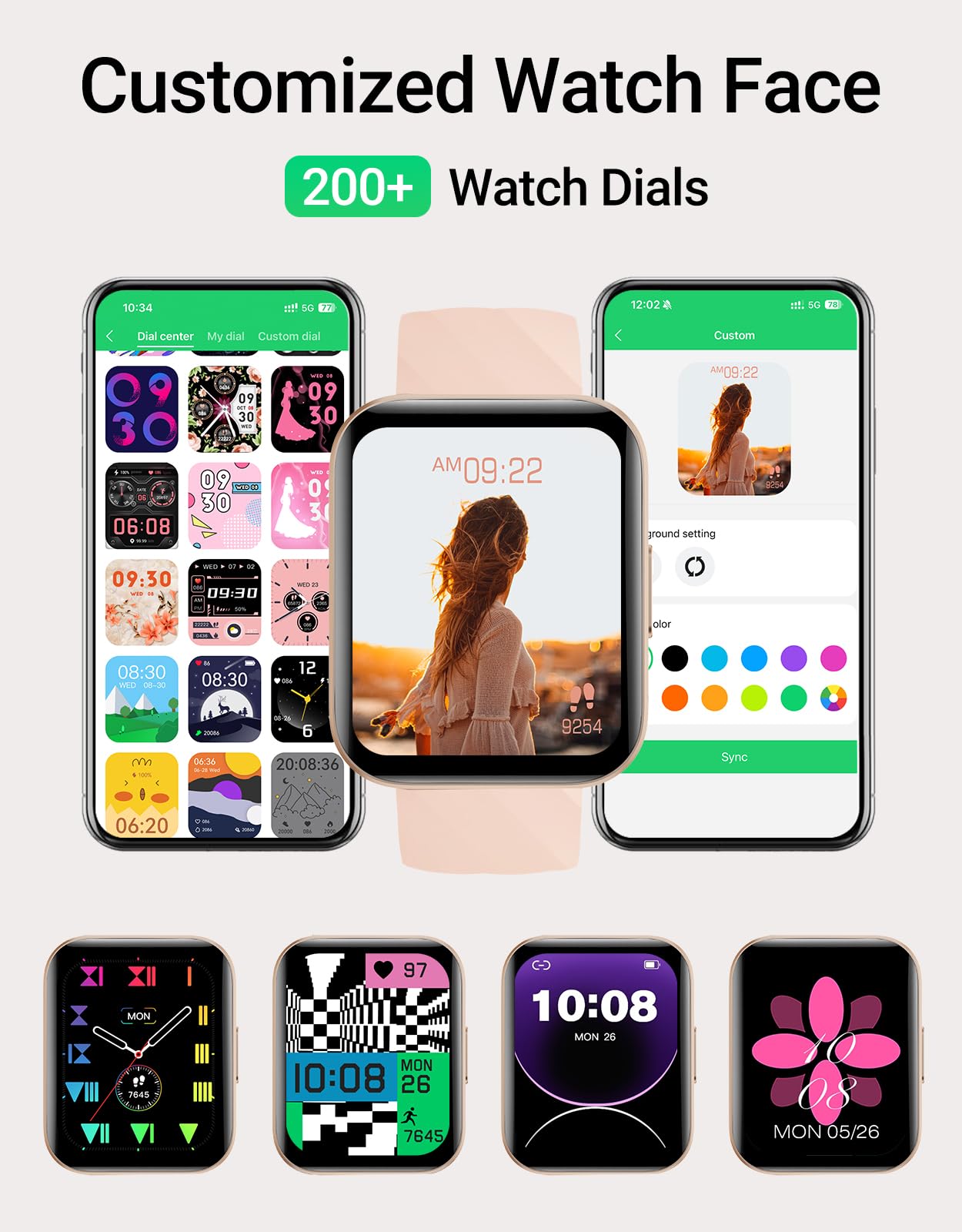Smart Watch (Answer/Make Calls), 1.85" Smart Watches for Men Women Digital Watch Fitness Tracker with 100+ Sport Modes Heart Rate Monitor for iOS Android Phones Waterproof Black