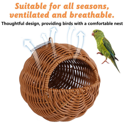 BNOSDM Rattan Bird Nest Parrot Nesting House Parakeet Nesting Soft Lovebird Warm Bed Sleeping for Parrots Bird Cage Accessories for Cockatiels Budgerigars Finches Canaries (Single-Hole Style)