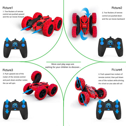 Hamdol Remote Control Car for Kids, 360° Rotating Double-Sided RC Car with LED Headlights, 4WD 2.4GHz Electric Rechargeable Toy Vehicle for Boys and Girls, Perfect Birthday