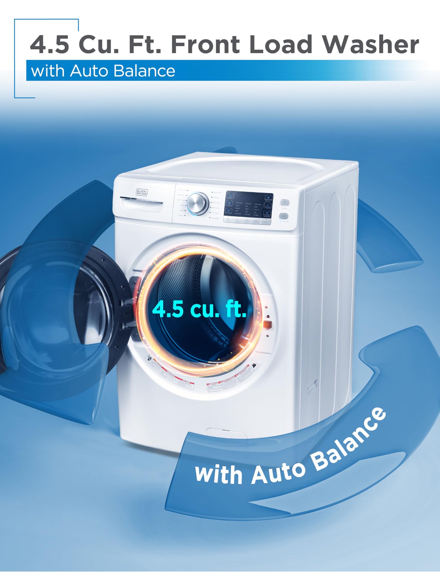 BLACK+DECKER 0.9 Cu. Ft. Portable Washer, 6.6 lb. Capacity Washing Machine for Homes & Apartments, 5 Wash Cycles, Quick Connect Sink Adapter and Drain Hose Included, LED Display, BPWM09W, White