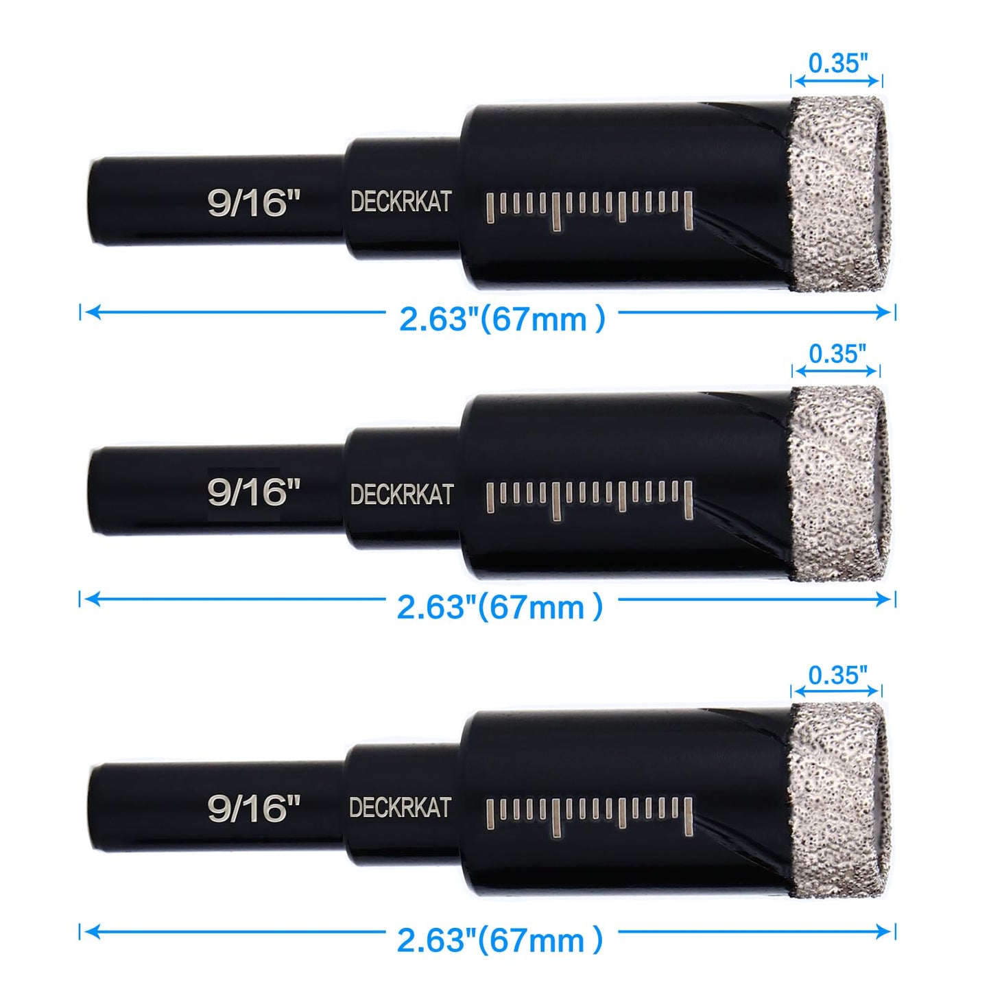 7 Piece Diamond Drill Bits Set, Core Drill Bits for Hard Materials - Tiles Ceramics Glass Stones – Built in Coolant, Fast Dry Drilling - Sizes 3/16" 1/4" 5/16" 3/8" 1/2" - Round Shank, Storage Case