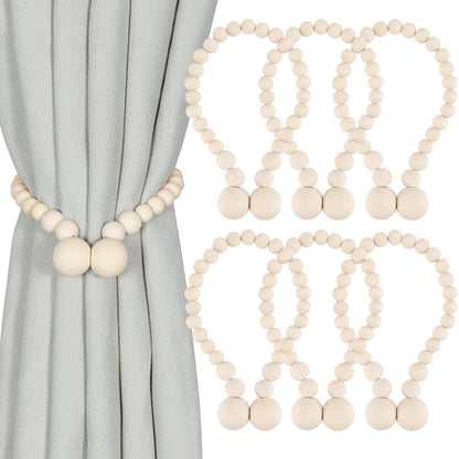 KLOGTSIND Magnetic Curtain Tiebacks, Curtain Holdbacks for Curtains 2 Pack, Wood Bead Curtain Holders for Boho Bedroom Decor, Baby Nursery Decor, Farmhouse Decor
