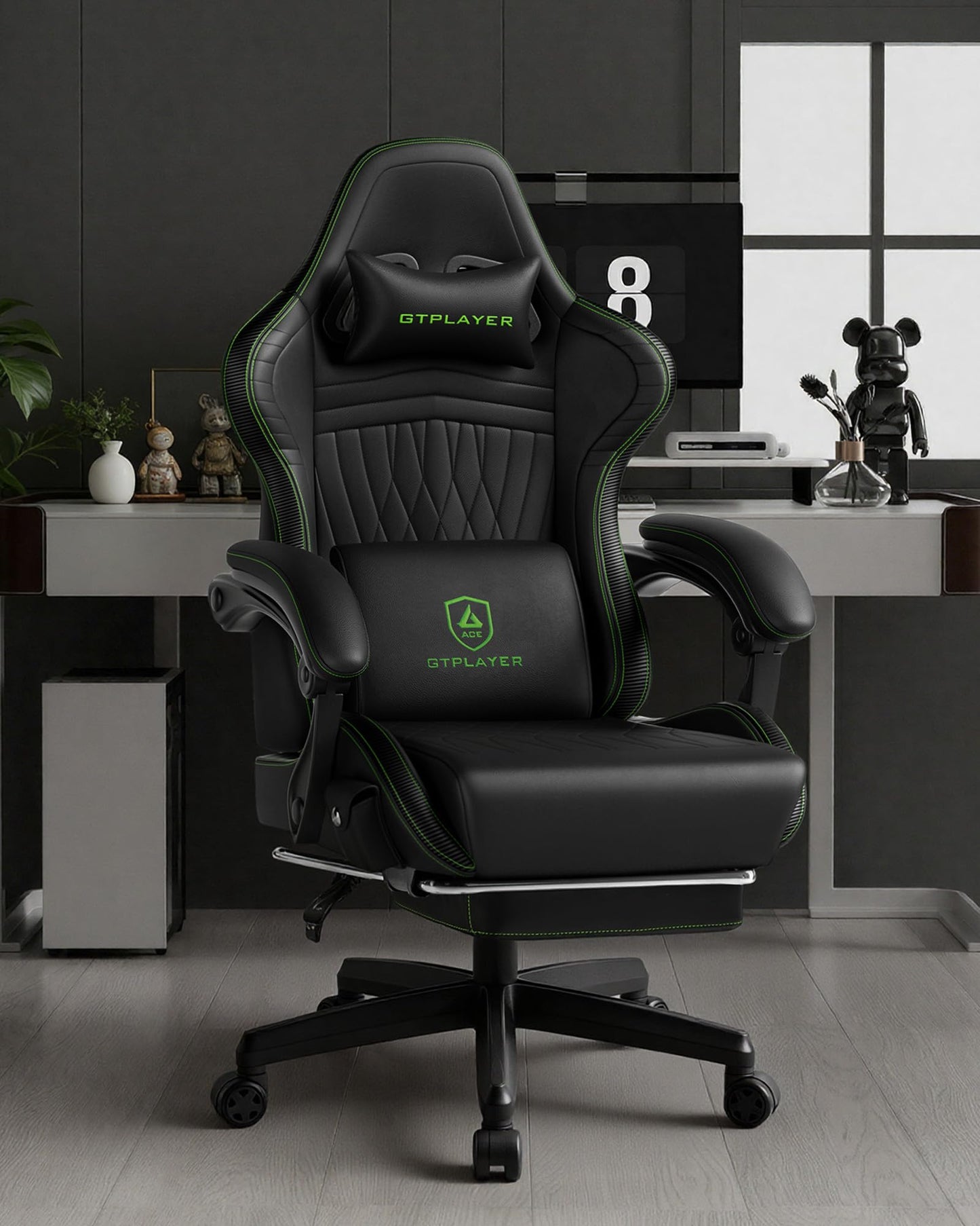 GTPLAYER Gaming Chair for Adults, Ergonomic Computer Game Chairs with Speakers, Footrest & Linkage Armrest, Reclining High Back Silla Gamer for Home Office, Ace Pro, Off-White