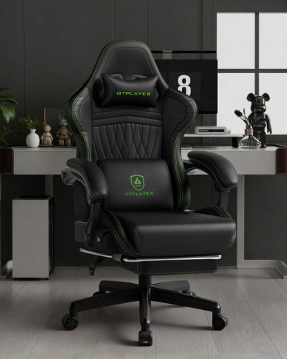 GTPLAYER Gaming Chair for Adults, Ergonomic Computer Game Chairs with Speakers, Footrest & Linkage Armrest, Reclining High Back Silla Gamer for Home Office, Ace Pro, Off-White