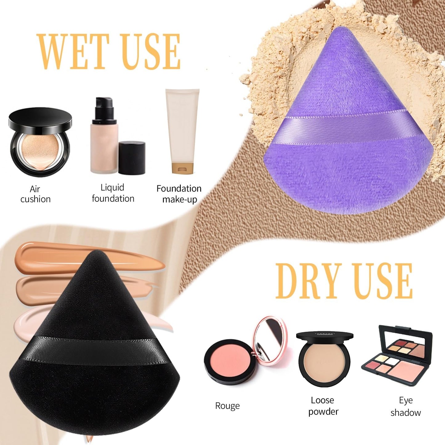 Pimoys 6 Pieces Powder Puff, Face Makeup Sponge Soft Velour Triangle Powder Puffs Beauty Sponge for Loose Powder (Black, Pink)