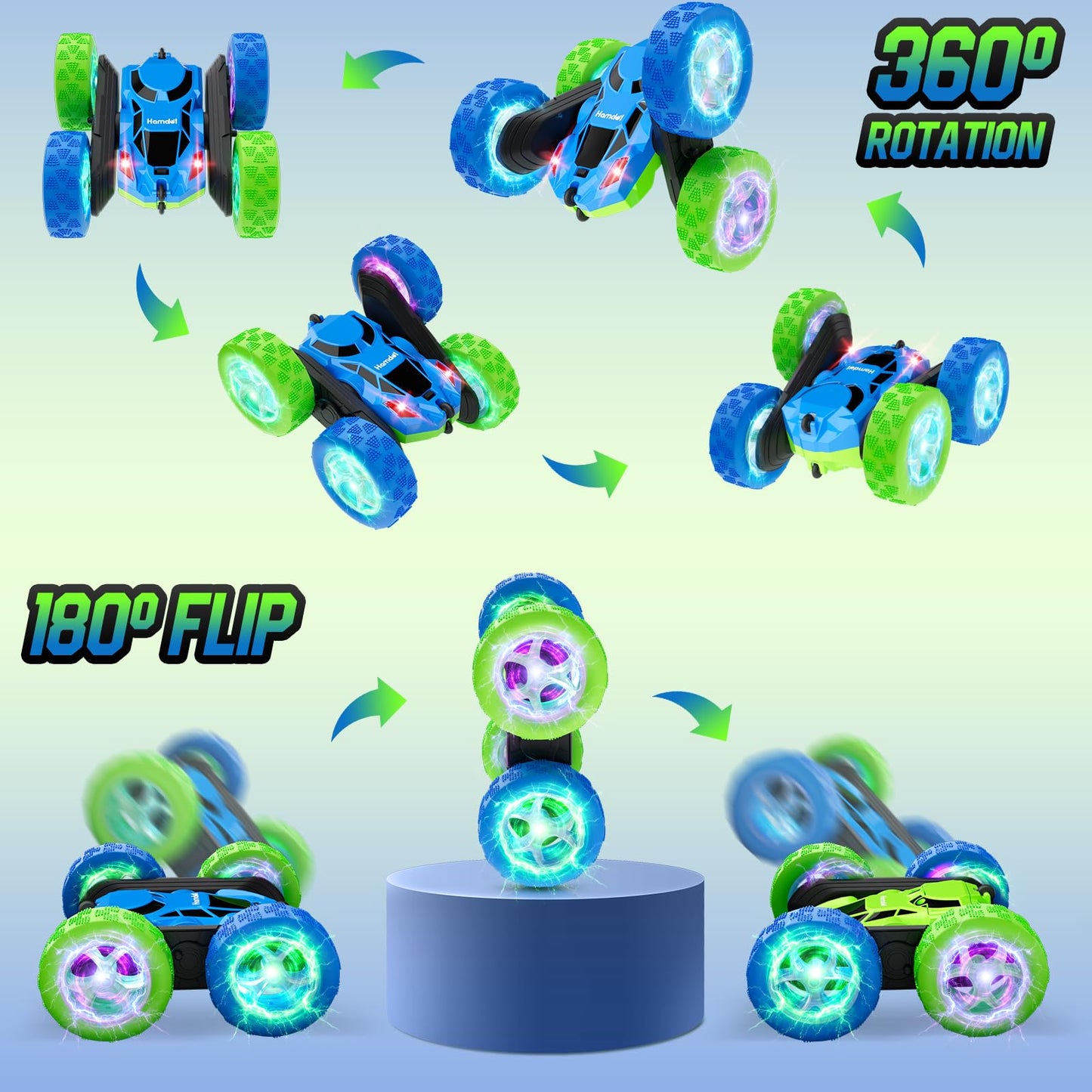 Hamdol Remote Control Car for Kids, 360° Rotating Double-Sided RC Car with LED Headlights, 4WD 2.4GHz Electric Rechargeable Toy Vehicle for Boys and Girls, Perfect Birthday
