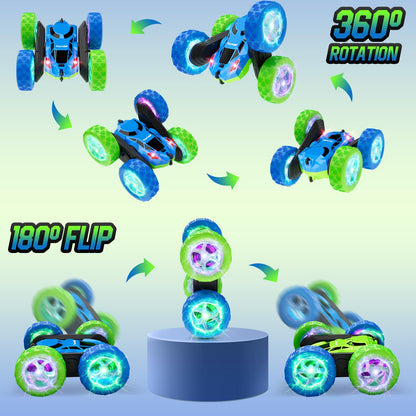 Hamdol Remote Control Car for Kids, 360° Rotating Double-Sided RC Car with LED Headlights, 4WD 2.4GHz Electric Rechargeable Toy Vehicle for Boys and Girls, Perfect Birthday