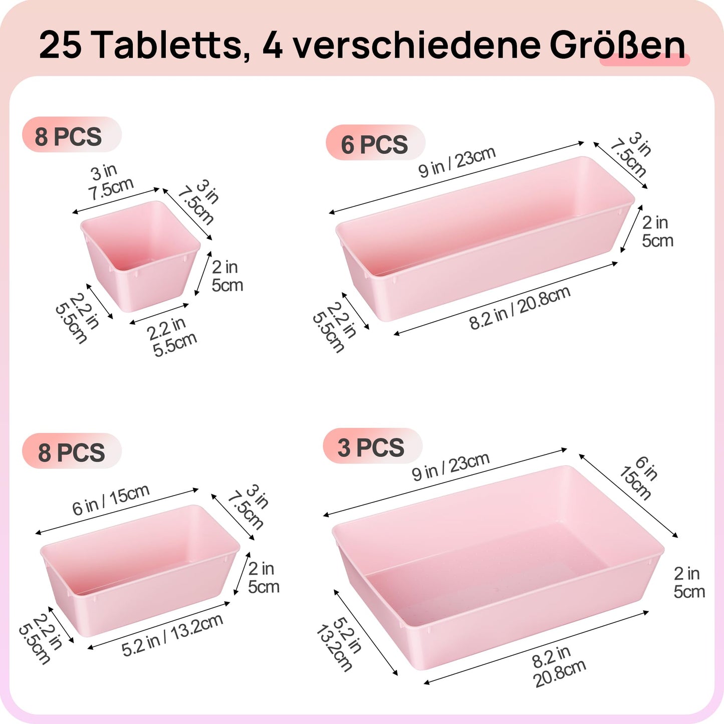 Vtopmart 25 PCS Clear Plastic Drawer Organizers Set, 4-Size Versatile Bathroom and Vanity Drawer Organizer Trays, Storage Bins for Makeup, Bedroom, Kitchen Gadgets Utensils and Office