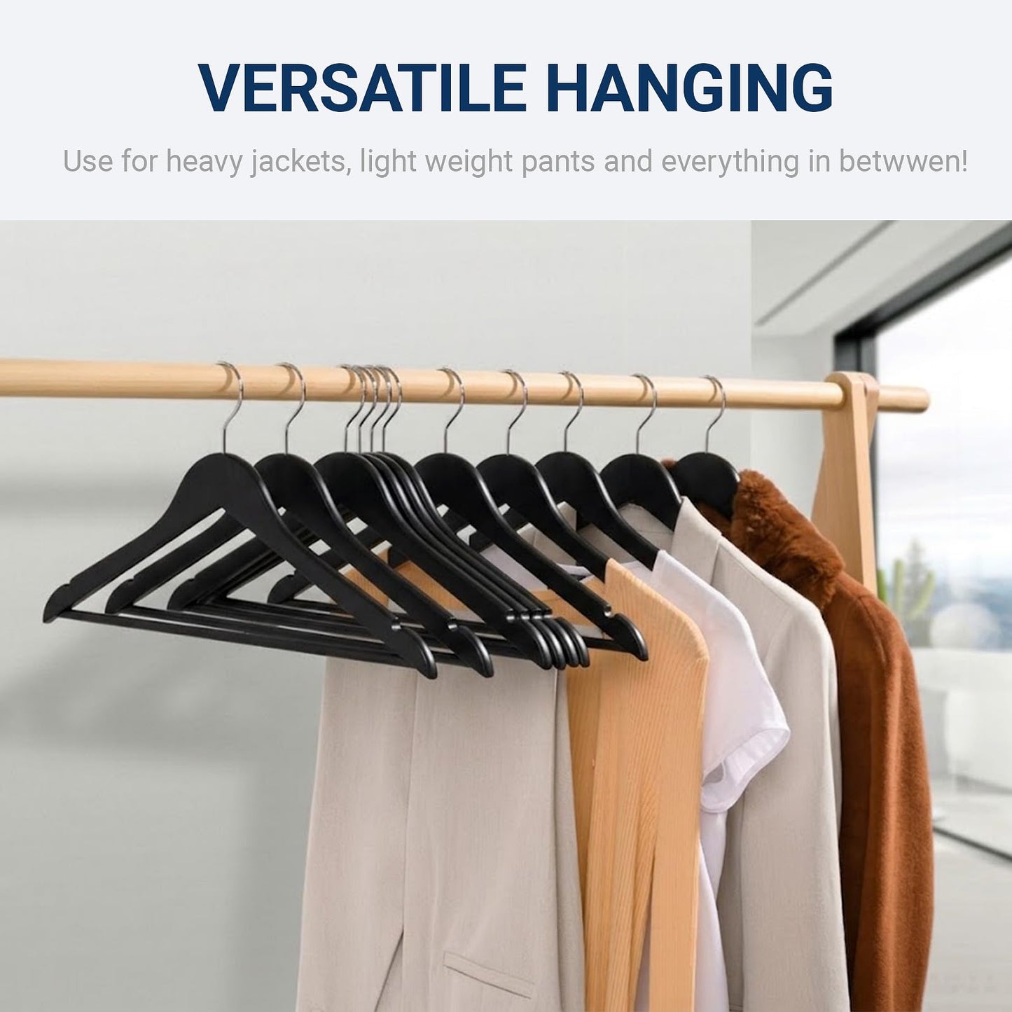 Amber Home 30 Pack Wooden Coat Hangers, Natural Wood Suit Hangers with Non-Slip Pant Bar, Clothes Hangers for Closet Organization, Shirts, Jackets, Dresses, and Pants (Natural, 30)