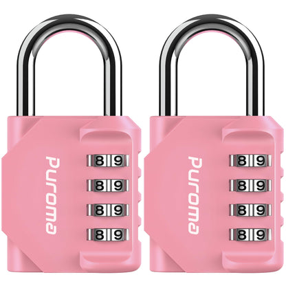 Puroma 2 Pack Combination Lock 4 Digit Padlock for School Gym Locker, Sports Locker, Fence, Toolbox, Case, Hasp Storage (Black & Code Window)