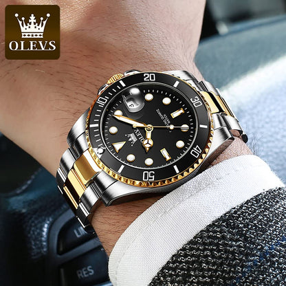 OLEVS Luxury Watches for Men Big Face Stainless Steel Business Dress Analog Quartz Watch with Day Waterproof Luminous Mens Wrist Watch